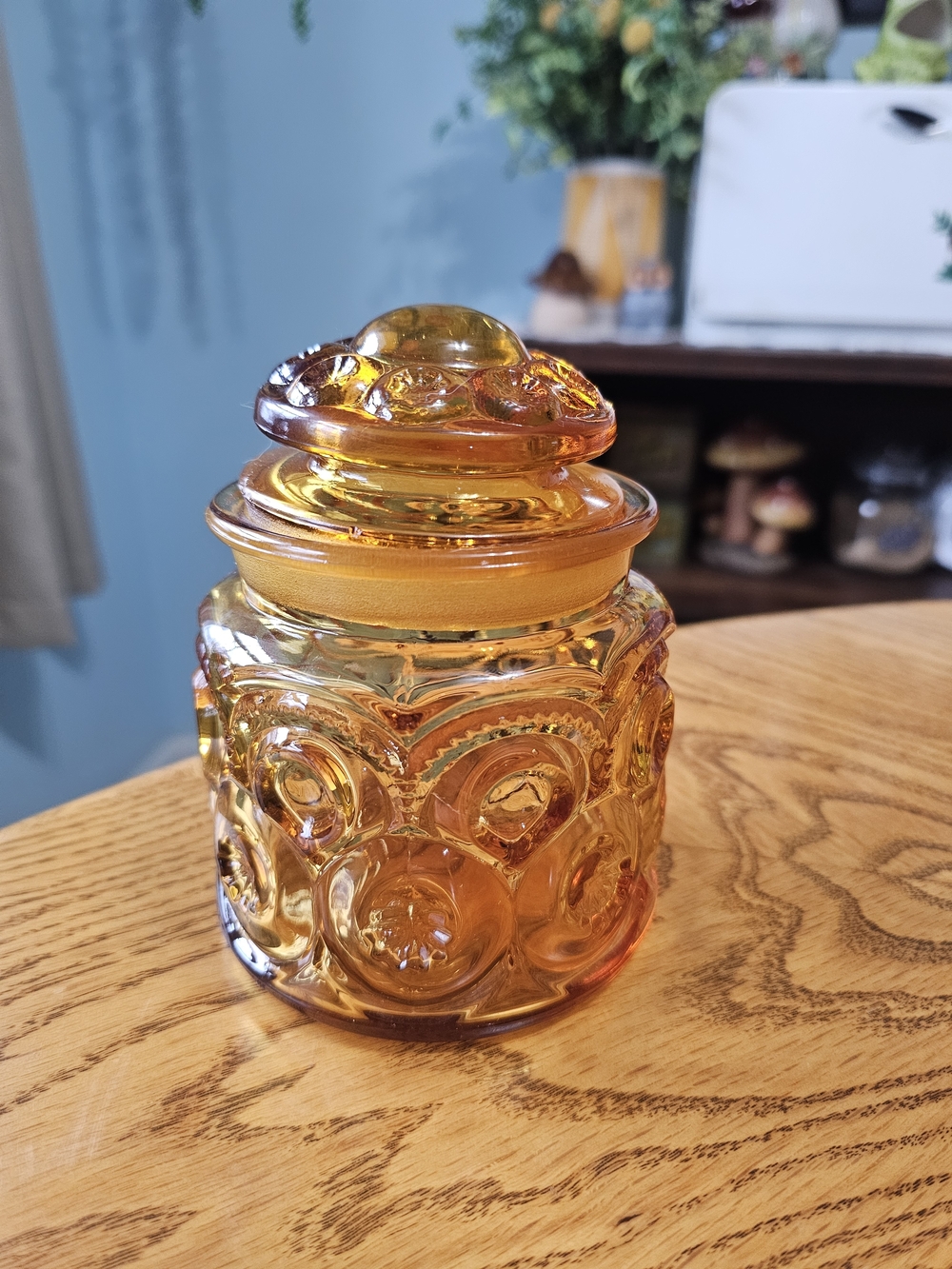 Vintage LE Smith Amber Moon & Stars Small Canister Jar 60s 70s - Picture 2 of 7